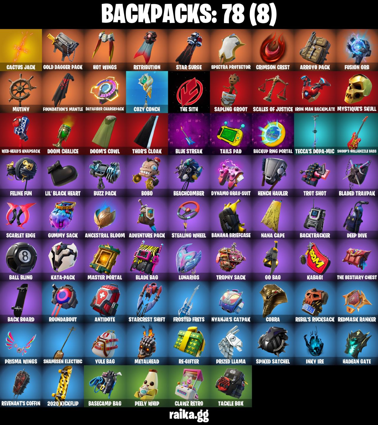 69 skins Travis Scott 3,3k VBucks Midas Tony stark