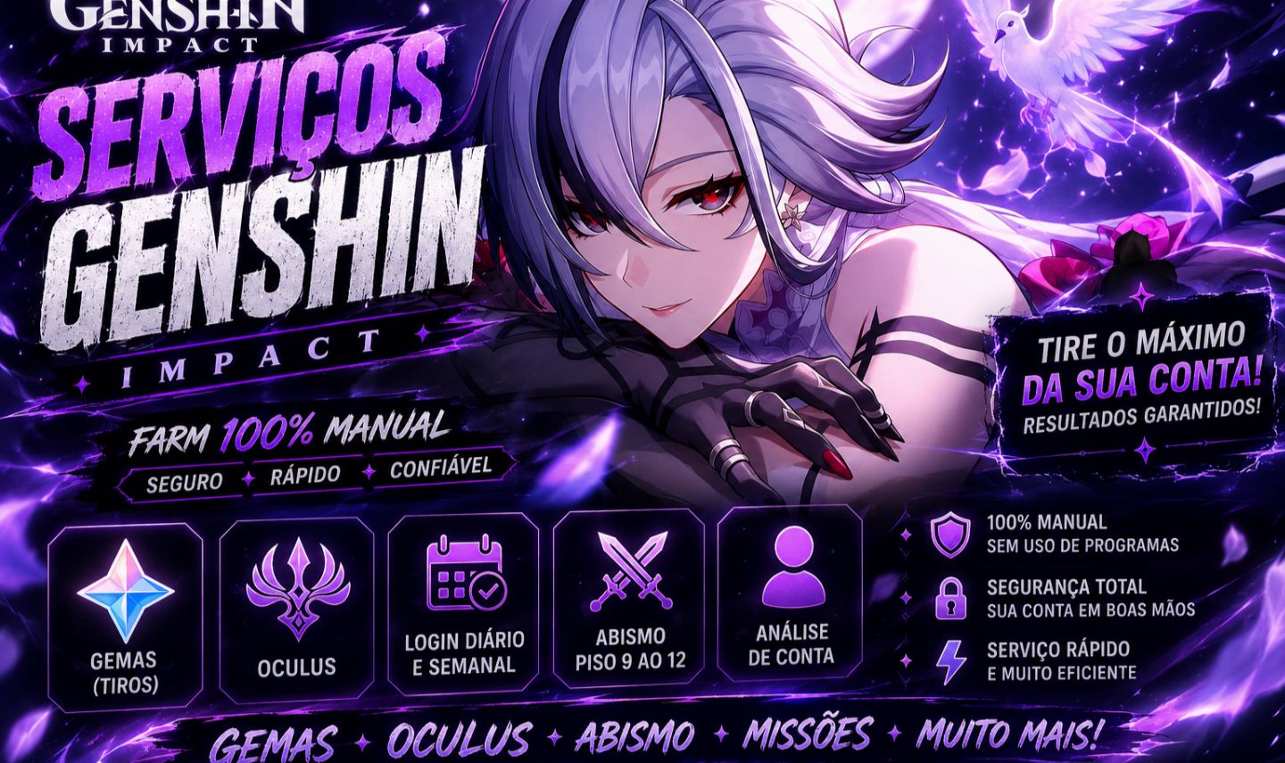SERVIÇOS E FARM DE GEMAS GENSHIN IMPACT | 100% MANUAL (PRAZO 7 DIAS)