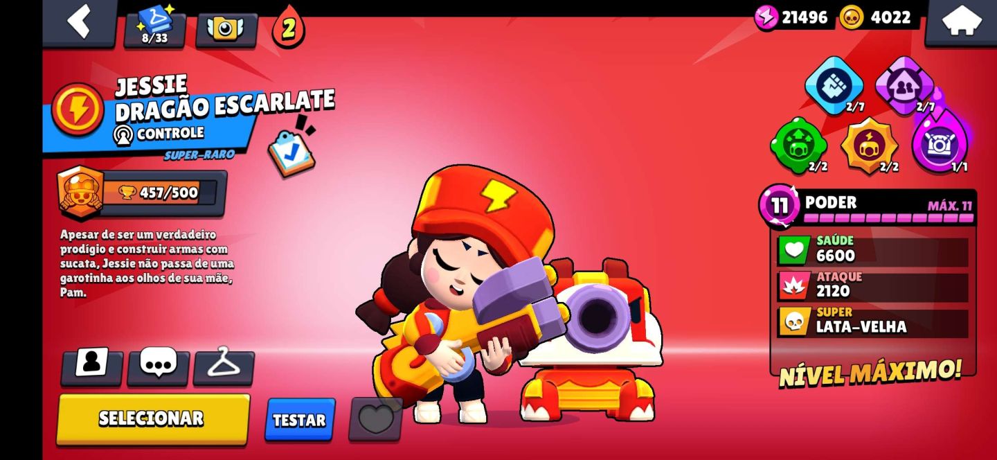 Conta BrawlStars com Jessie Dragão Escarlate e Mais
