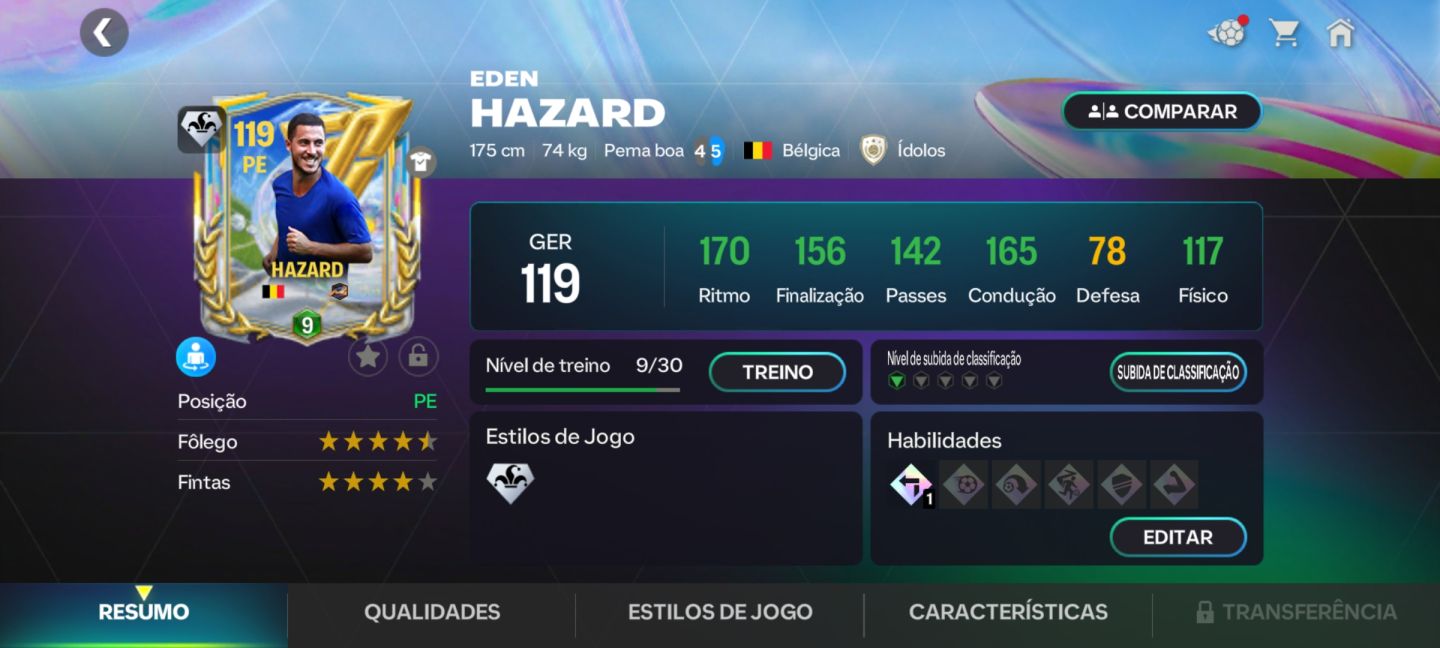 Conta básica EA FC mobile 119 de over com o Hazard 119
