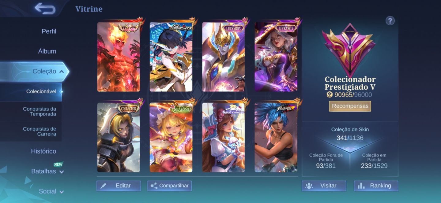 CONTA MOBILE LEGENDS COM 341 SKINS
