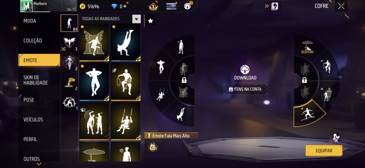 CONTA FREE FIRE LVL 75 ANTIGA