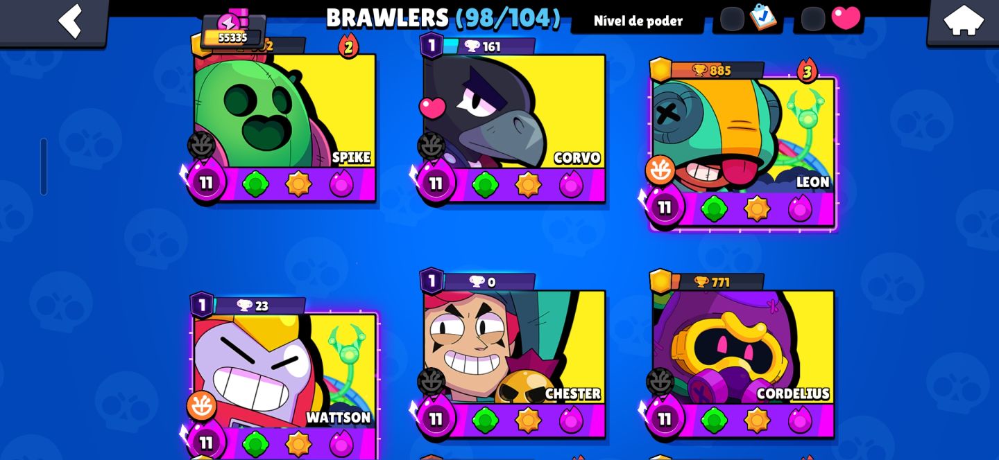 Conta de brawls stars com skins dos antigos passes e skins lendárias