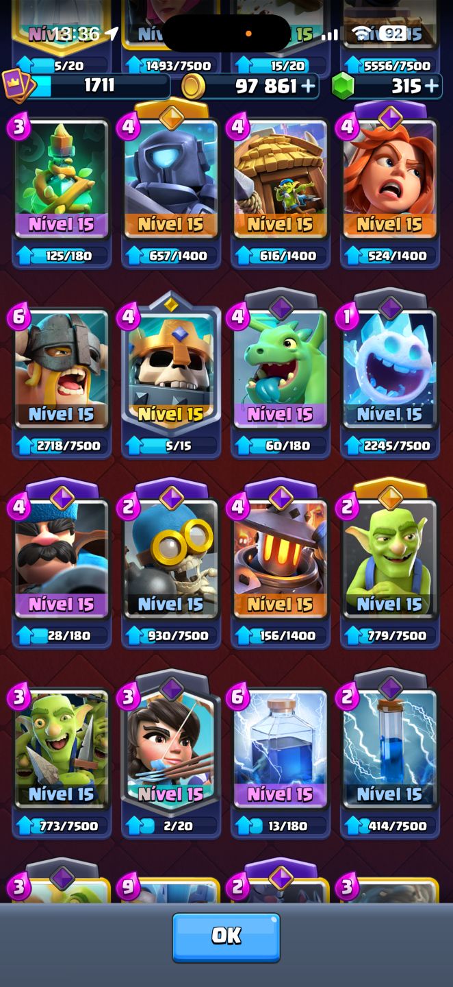Conta de Clash Royale 12672 troféus, 1711 de nível de coleção, 9 anos de jogo