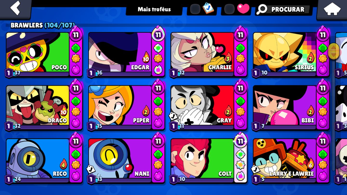 49K+ | 104 BRAWLERS | 73 HIPERCARGAS | 71 PODER 11 | CONTA 2019