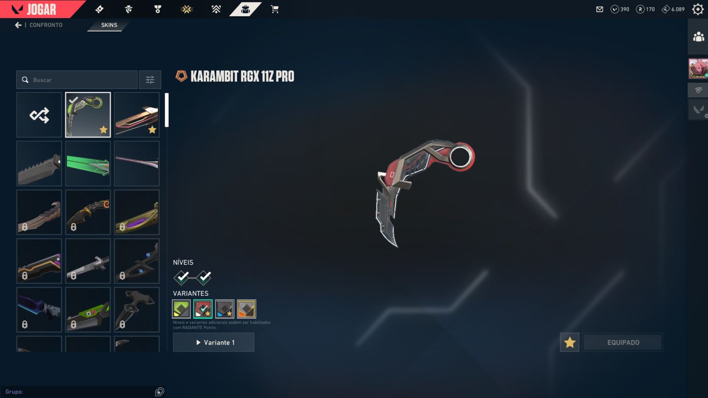 CONTA ASCENDENTE COM FACA KARAMBIT RGX E ZEROFANG, 2 VANDAL E 2 PHANTOM