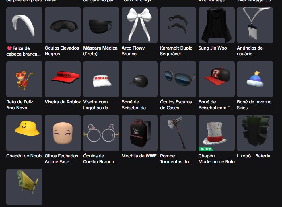 CONTA ROBLOX FEMININA COM ITENS MASCULINOS