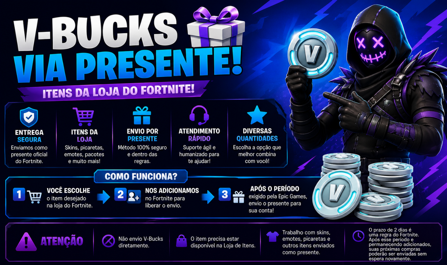 V-Bucks Fortnite Via Presente | Melhor Preço do Site | Leia a Descrição