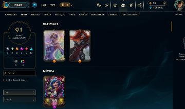 FULL ACESSO - 91 SKINS - 160 CAMPEÕES - LEVEL 360 - 105 MIL ESSENCIA AZUL