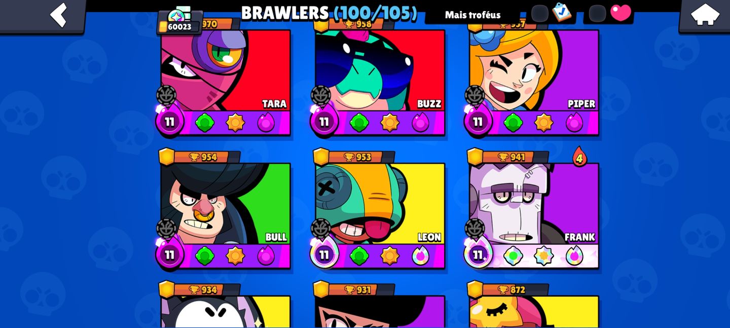 VER DESCRIÇÃO!!!Brawl Stars 60K | 100/105 Brawlers | Gemas e Skins Raras