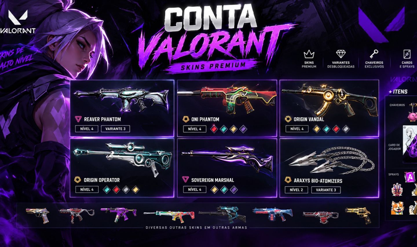 CONTA VALORANT | SKINS PREMIUM | REAVER, ONI, ORIGIN, ARAXYS