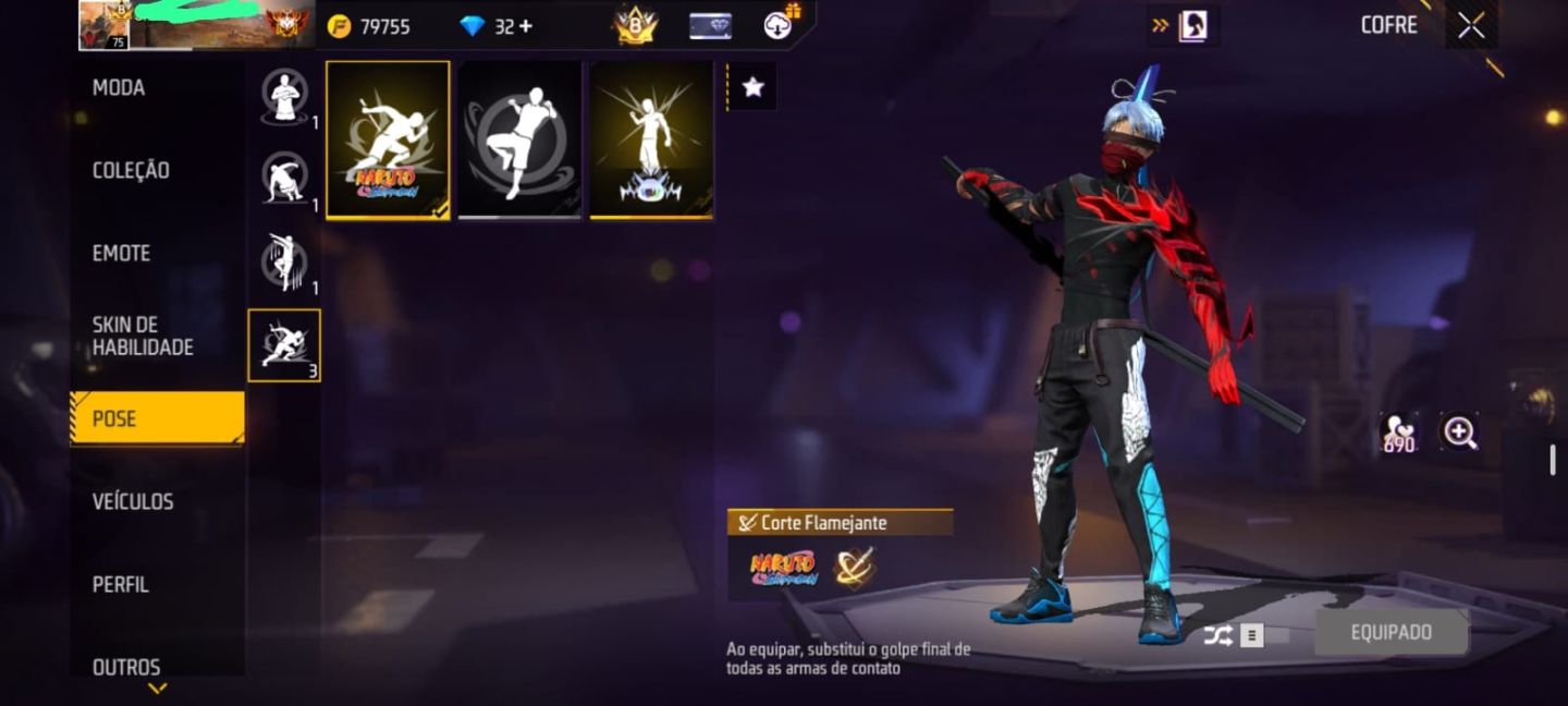 Conta de FF, prime 8, com barbinha e bandeira pirata