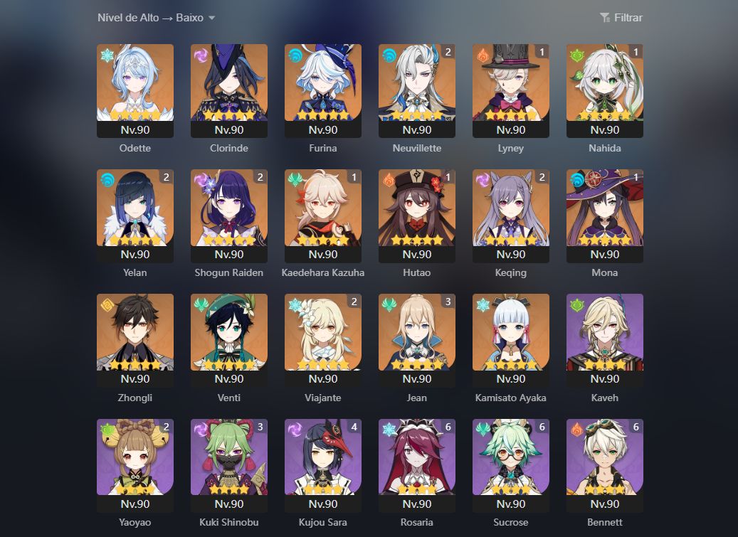 [24 T5 + 10 ARMAS T5] CONTAS GENSHIN IMPACT COM PERSONAGENS LENDÁRIO