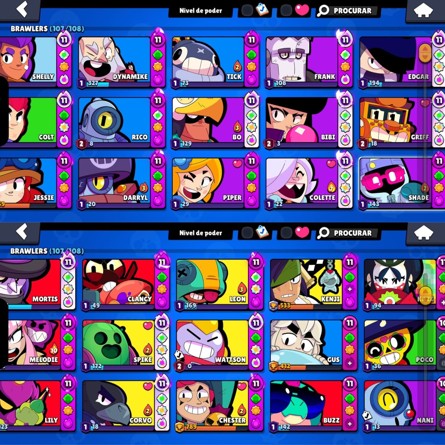 CONTA DE BRAWL STARS 72K DE TROFEUS | 107 BRAWLERS varias skins