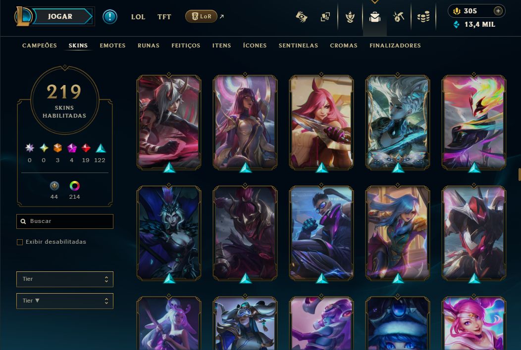 CONTA LOL 2021 - DIAMANTE 2 - 219 SKINS 216 CROMAS - WINRATE 65% - FULL ACESSO