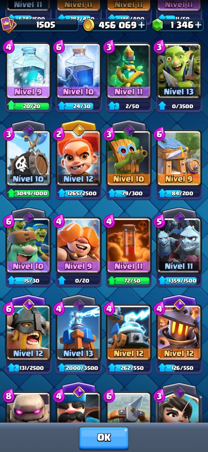 VENDE SE CONTA CLASH ROYALE 1.346 GEMAS + MUITO OURO E CARTAS RARA E MUITO MAIS