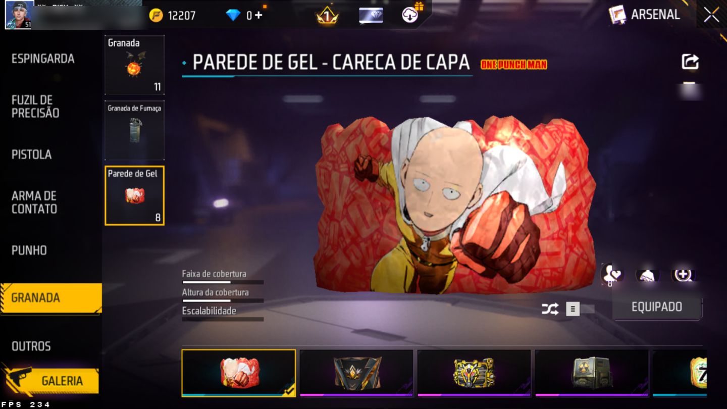 Conta Free Fire nível 51, várias skins de armas, paredes de gel e diversos itens