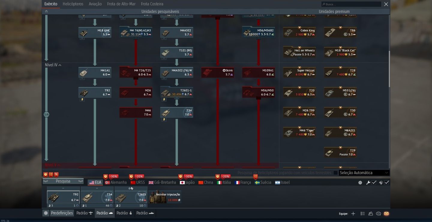 Conta War Thunder Árvore dos EUA (Nível IV / V) | Line-up BR 7.0 | Winrate 61%