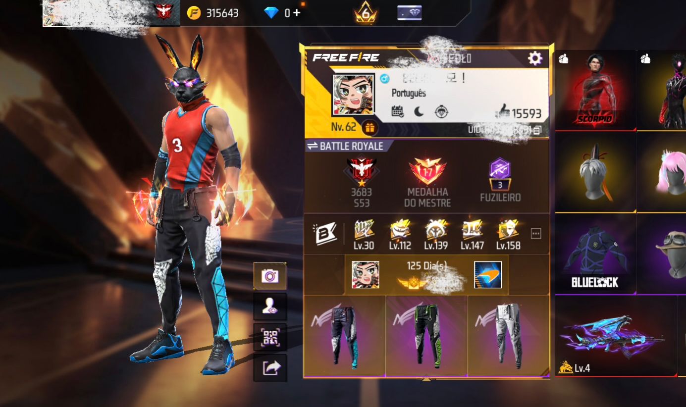 CONTA FREE FIRE LVL 62 | 310 ITENS | 55 MÍTICOS | 126 ÉPICOS | ARMAS EVOLUTIVAS