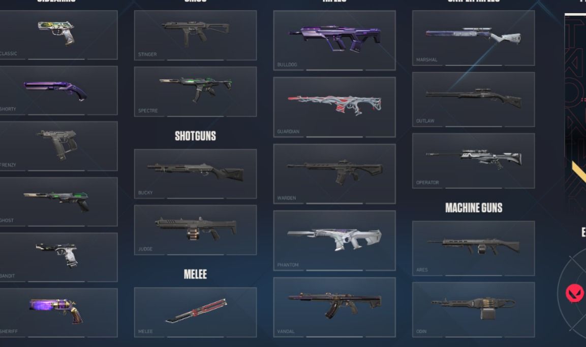 CONTA VALORANT | 2 SKINS DE FACA E UMA DE CADA ARMA