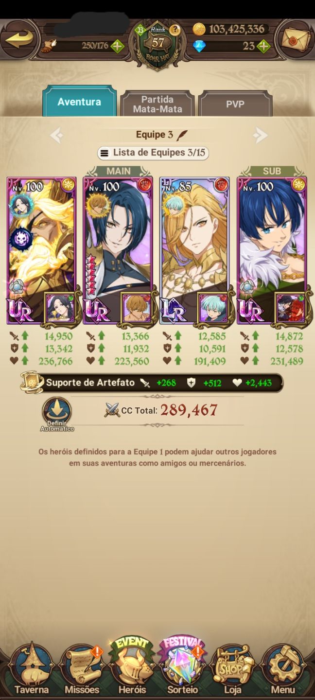 Conta de 7ds com time meta pvp