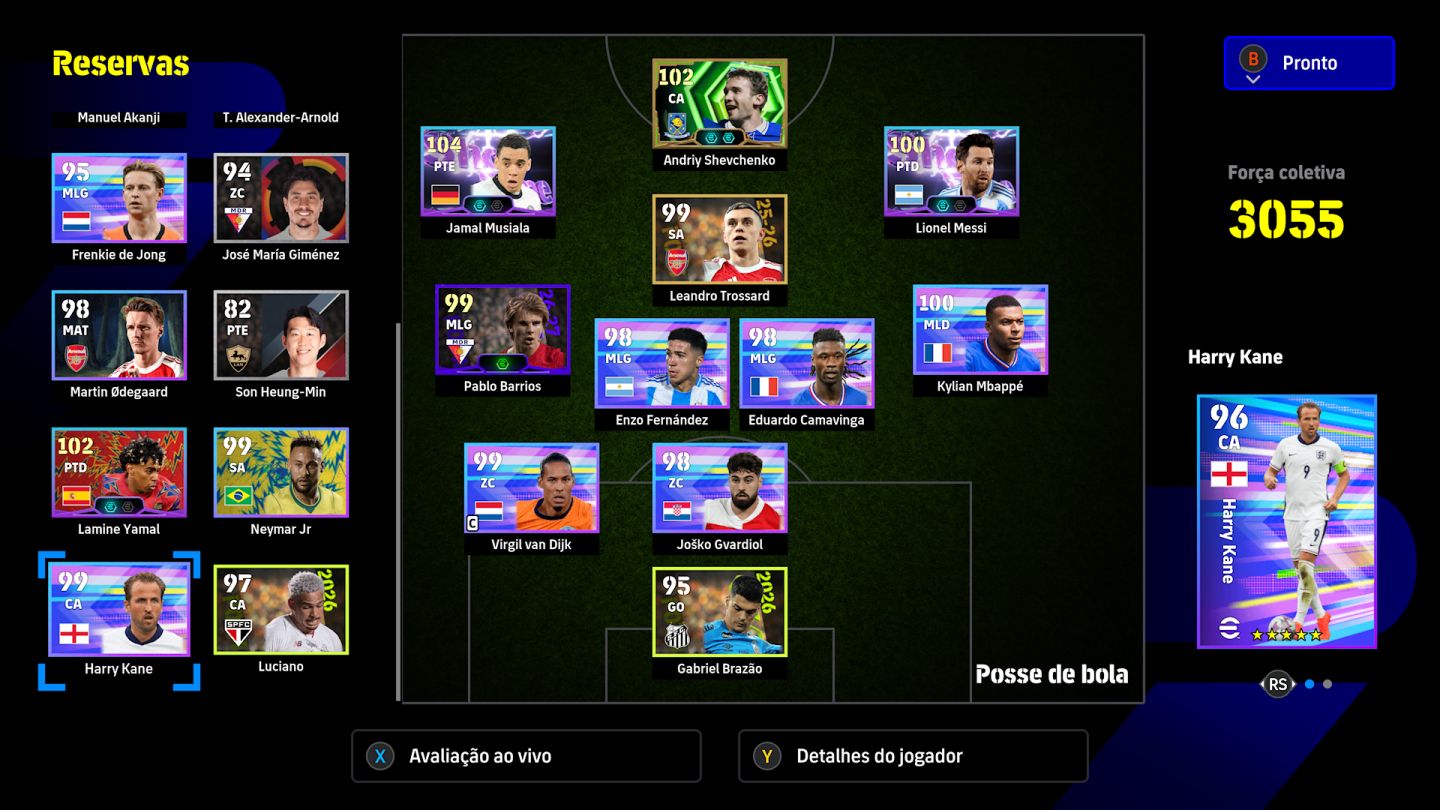 CONTA EFOOTBALL XBOX/PC PARA INICIANTE COM SHEVCHENKO, MUSIALA SHOW TIME E +100