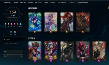 Conta com 354 skins, sendo 4 ultimate