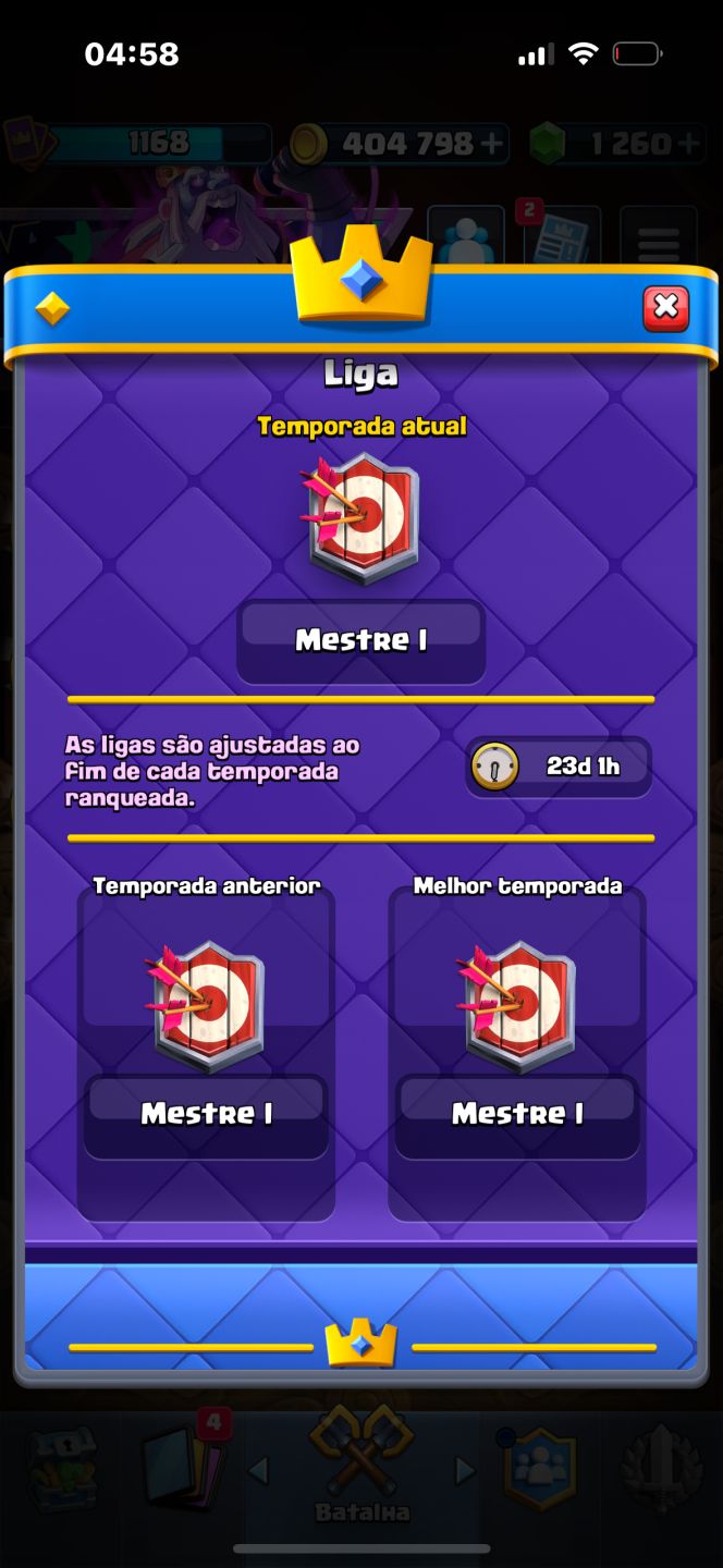 Conta De Clash Royale 7.2K | 1.260 Gemas | 404K Gold | Mestre I | 117/122 Cartas