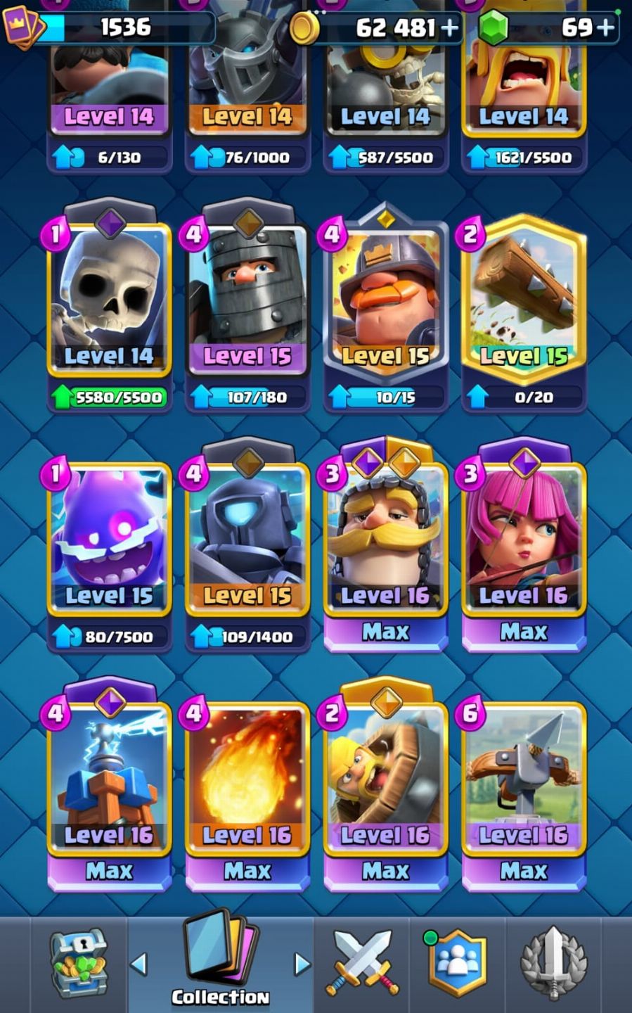 Conta de Clash Royale com torre nível 16 e deck de xbow upado