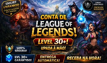 [ENTREGA AUTOMÁTICA]CONTA LOL UNRANKED, LVL 36, UPADA NA MÃO, 4 SKINS