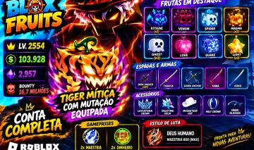 Blox Fruits LV 2554 + Fruta TigerMítica + 2 Kitsune + Venom + Dark Dager yoru v2