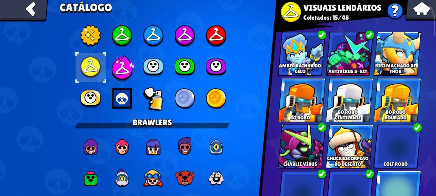 Uma conta de Brawl Stars com diversas skins e quase full