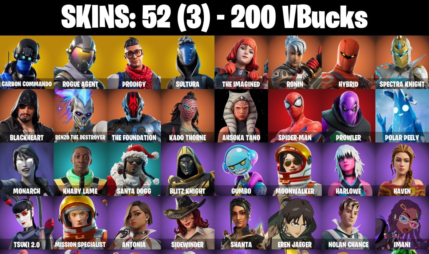 Conta Fortnite com Carbon Commando | Rogue Agent | Prodigy | Sultura e 52 Skins