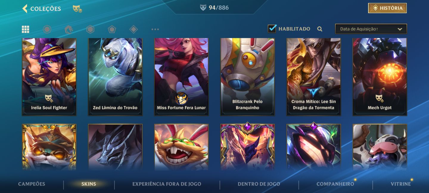 Conta de WR FULL Champs 94 SKINS(1 mítica, 6 lendárias, 35 épicas) Maior elo GM.