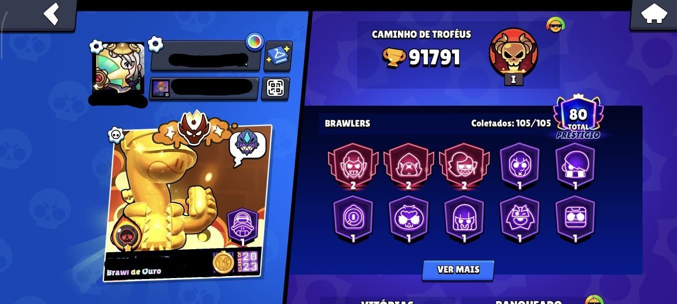 Conta no Brawl Stars 92k Mestre Muitas Skins
