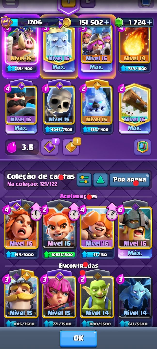 Conta Clash Royale Cartas nível 16 e 15 Nível 1705 14000 Troféus