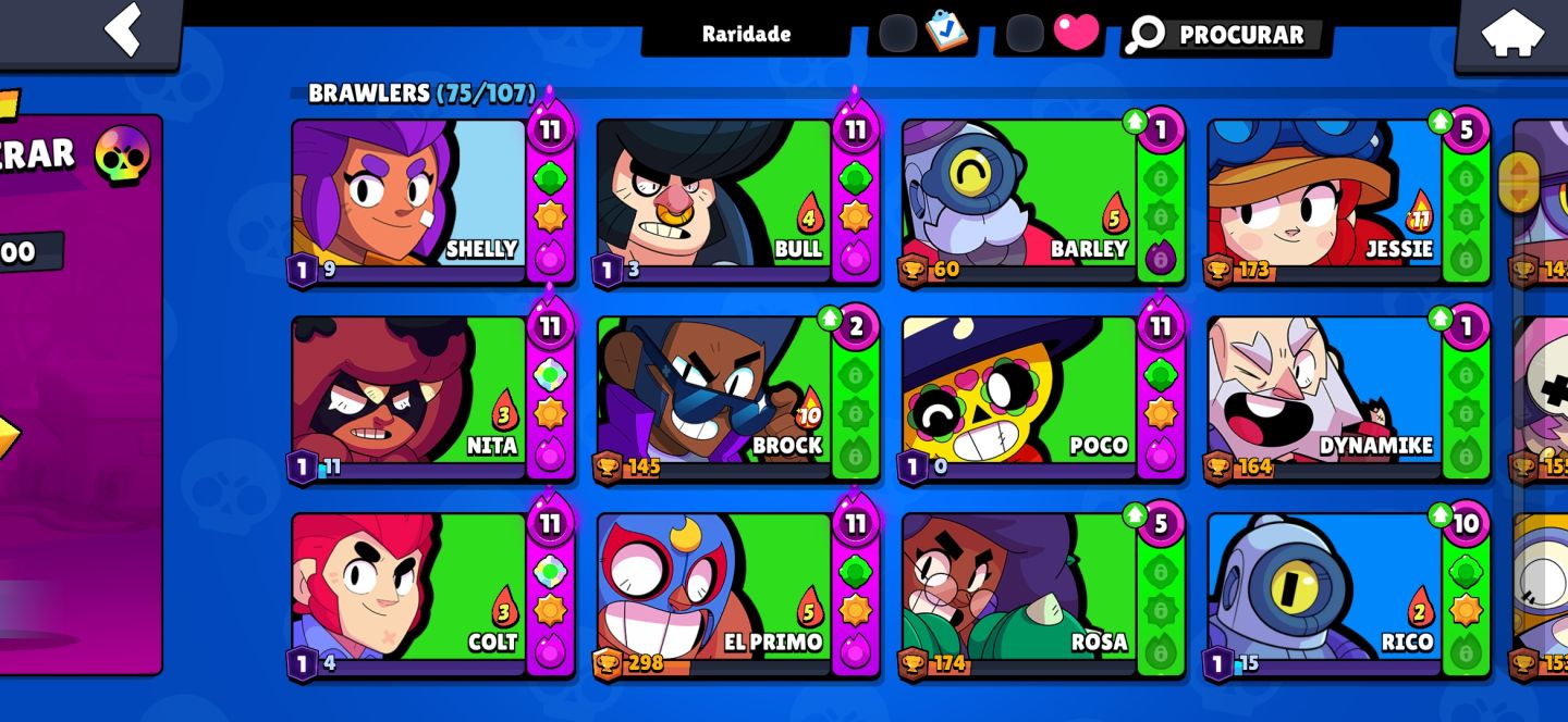 Conta de Braw stars com 22 mil troféus e 17 prestigios