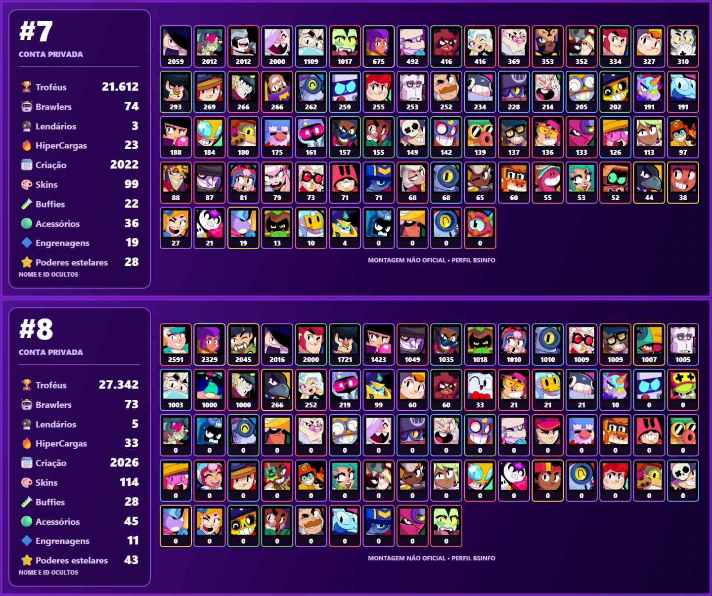 CONTAS BRAWL STARS BARATAS | SKINS, LENDÁRIOS E HIPERCARGAS | FULL ACESSO
