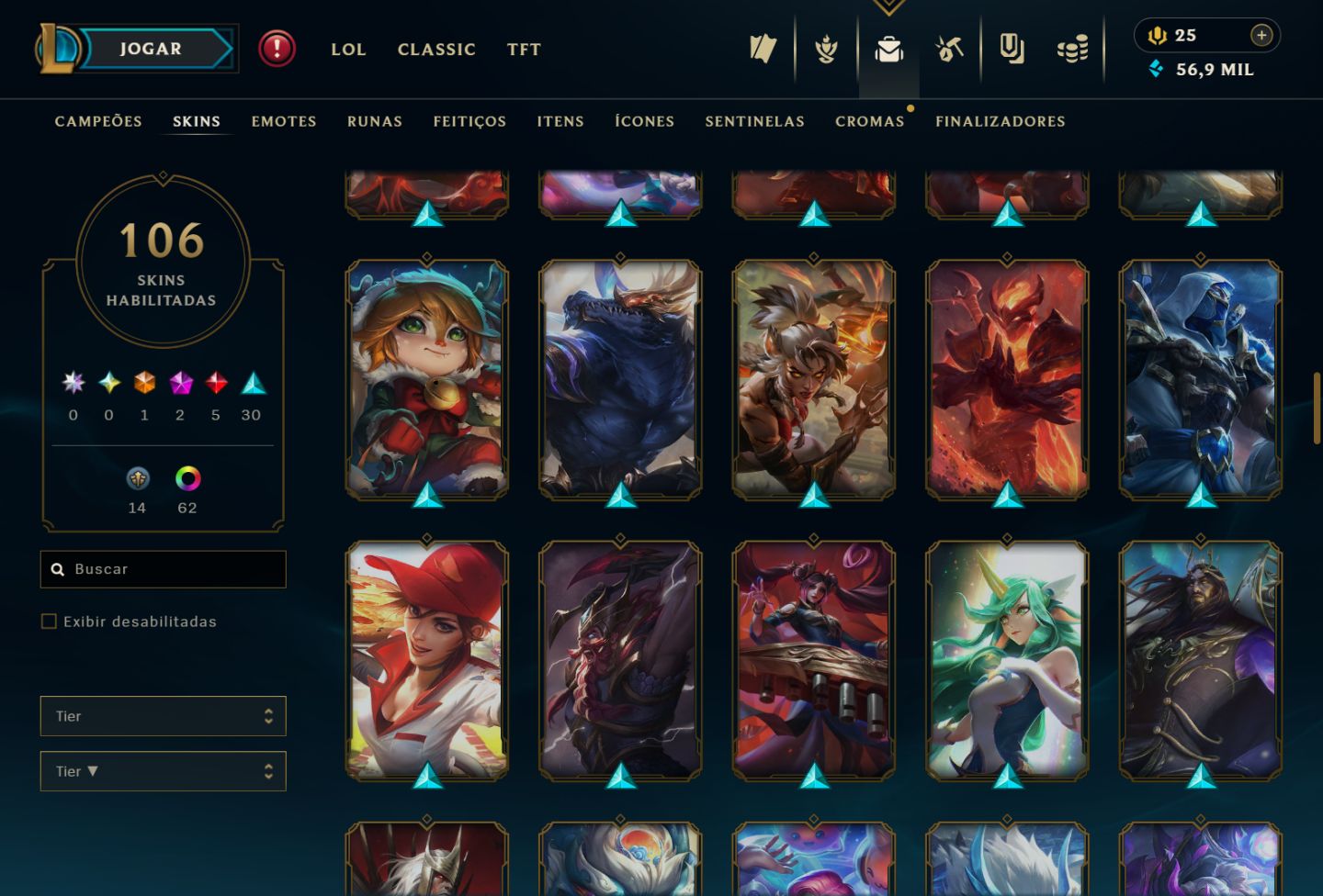 Conta LoL LVL298 Todos campeões 106 Skins 64 Cromas Plat 4