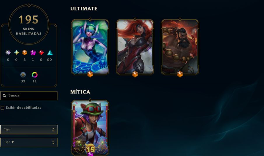 LEAGUE OF LEGENDS 195 SKINS NIVEL 452 TODOS CAMPEOES BRONZE