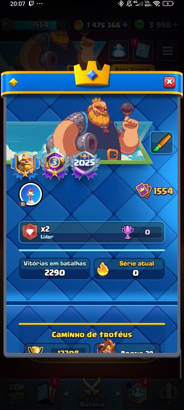 CONTA DE CLASH ROYALE +12000 TROFEUS E 4000 GEMAS E + DE 1 MILHÃO DE OURO