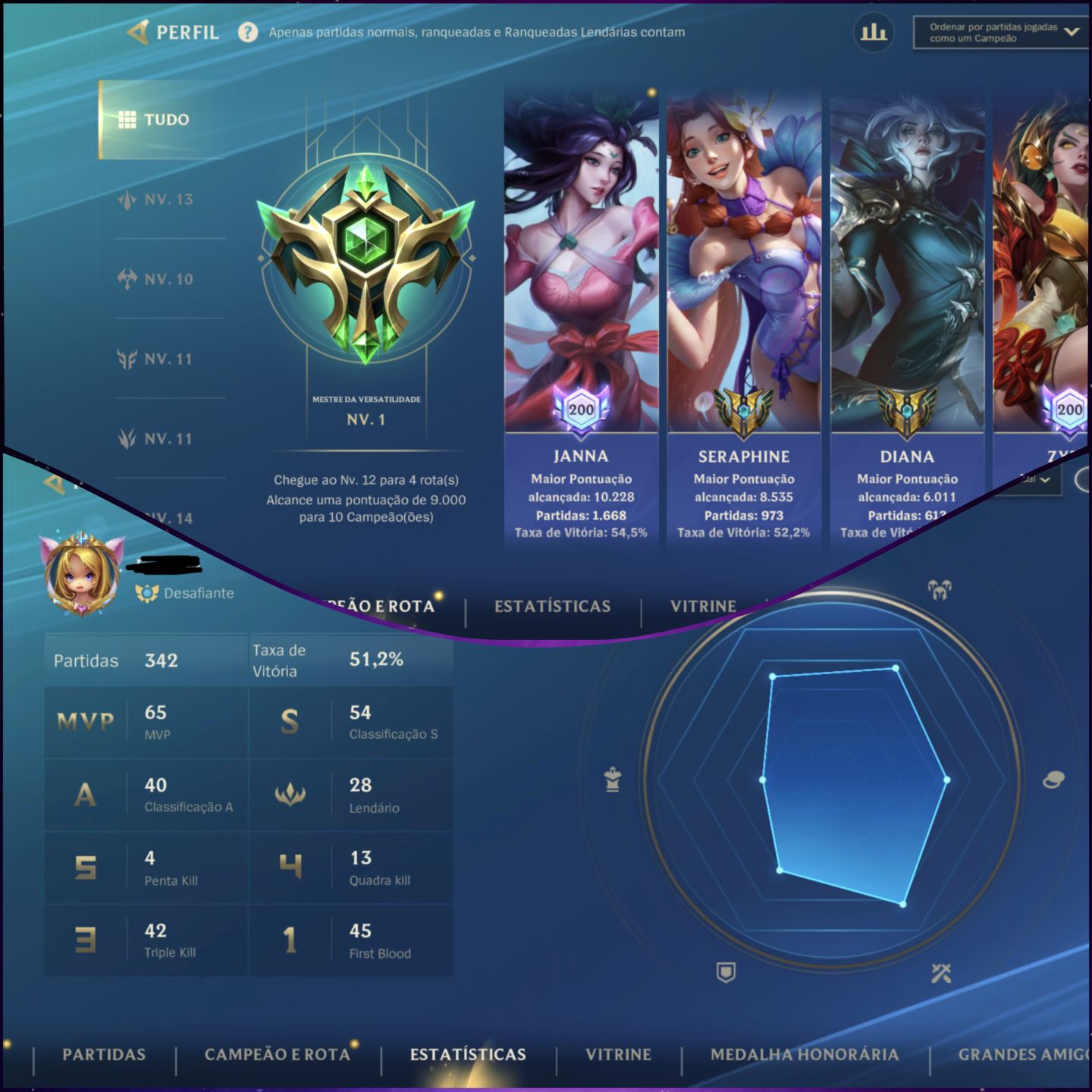 Wild Rift Desafiante 4x com 430 Skins/661 essências laranja, elo atual Mestre 3