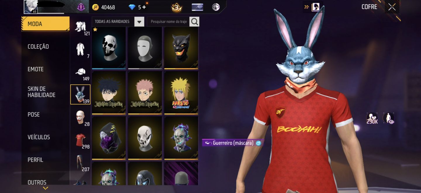 CONTA BRABA FREE FIRE, ANGELICAL ROXA + COELHÃO+MASCARA STEIKE E MUITO MAIS