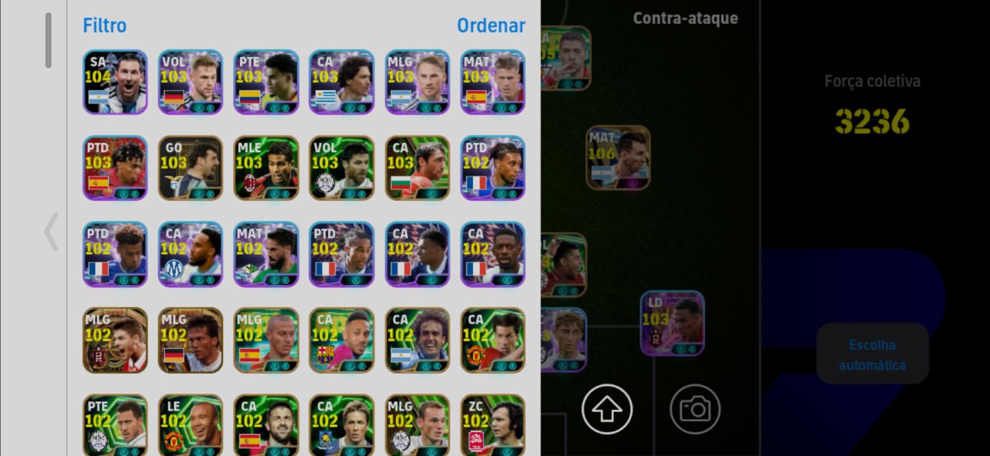 Conta Meta de Efootball Mobile com Messi 2021, Suarez, Cavani, Rivaldo e Mathaus