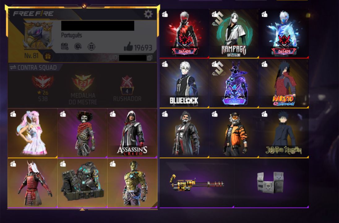 CONTA FREEFIRE | PRIME 8 | 8 ANOS | 7 ANGELICAL | EVOLUTIVAS | PUNHOS | ENTRADAS