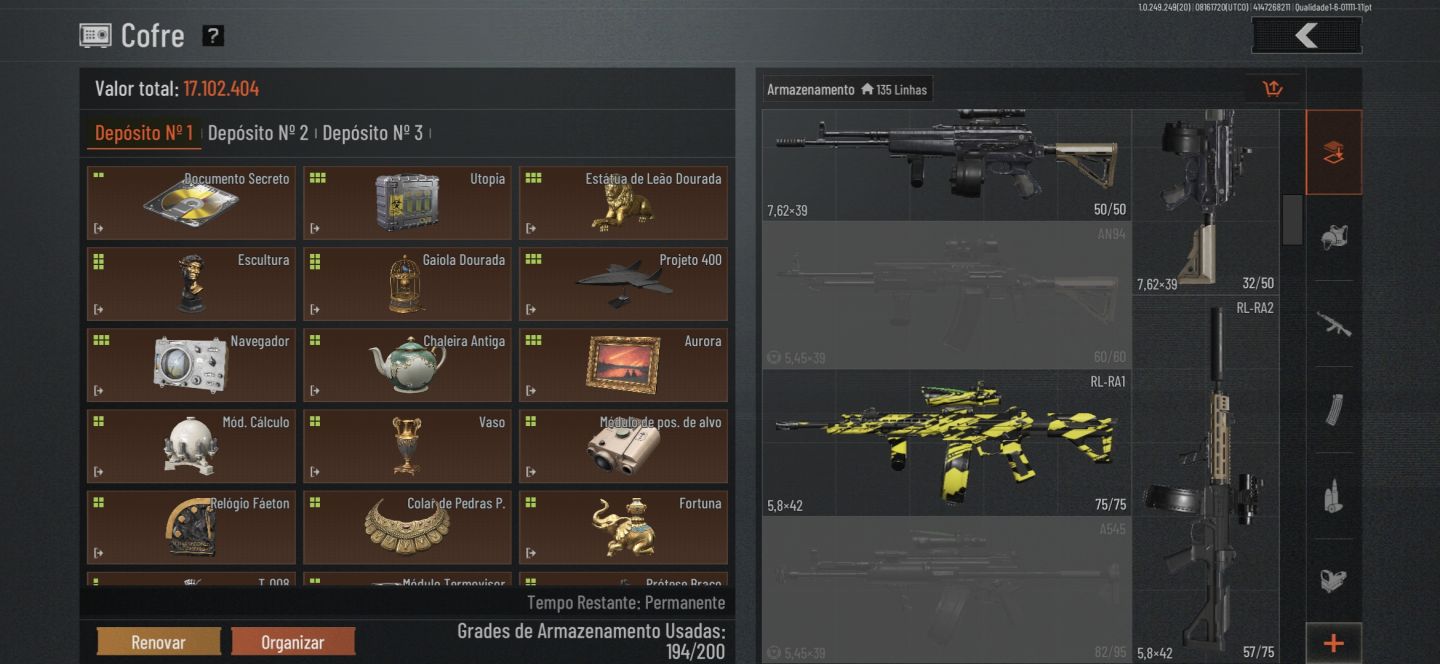Conta Arena Breakout | 55M no Armazém | Skin Rara + Skins de Armas, etc..... |
