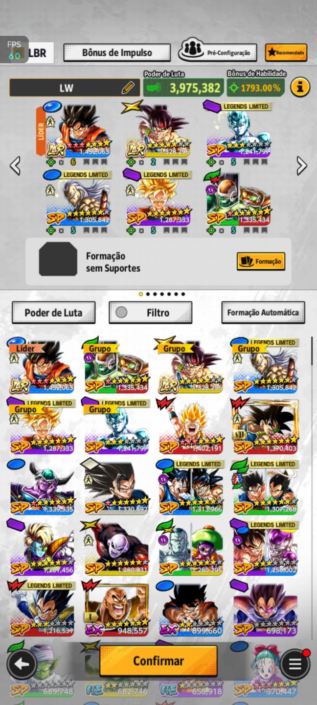 Conta DBL - Vários Personagens LL, LR e SPARKING com muitas estrelas