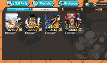 Conta com 4 EX, S. Marcus, Luffy imperador, Kizaru e Gol D. Roger.