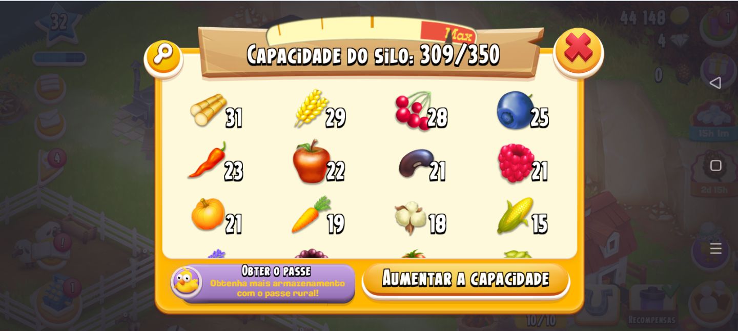Fazenda Hay Day Nível 32 | 40k Moedas | Área de Pesca + Barco itens de Expansão