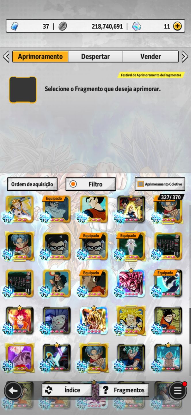 Conta histórica e competitiva. Com muitos equipamentos, e personagens(Gogeta ul)